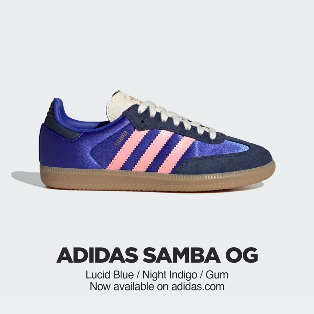 Adidas Womens Size 10 Samba OG Satin Lucid Blue/Pink NWT ✨RARE✨